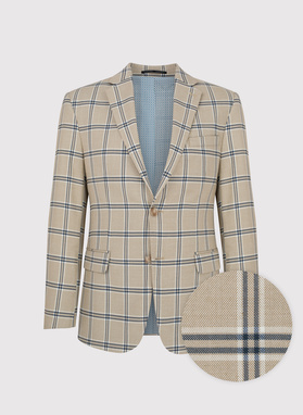 Vilnonis smėlio spalvos languotas kostiuminis švarkas