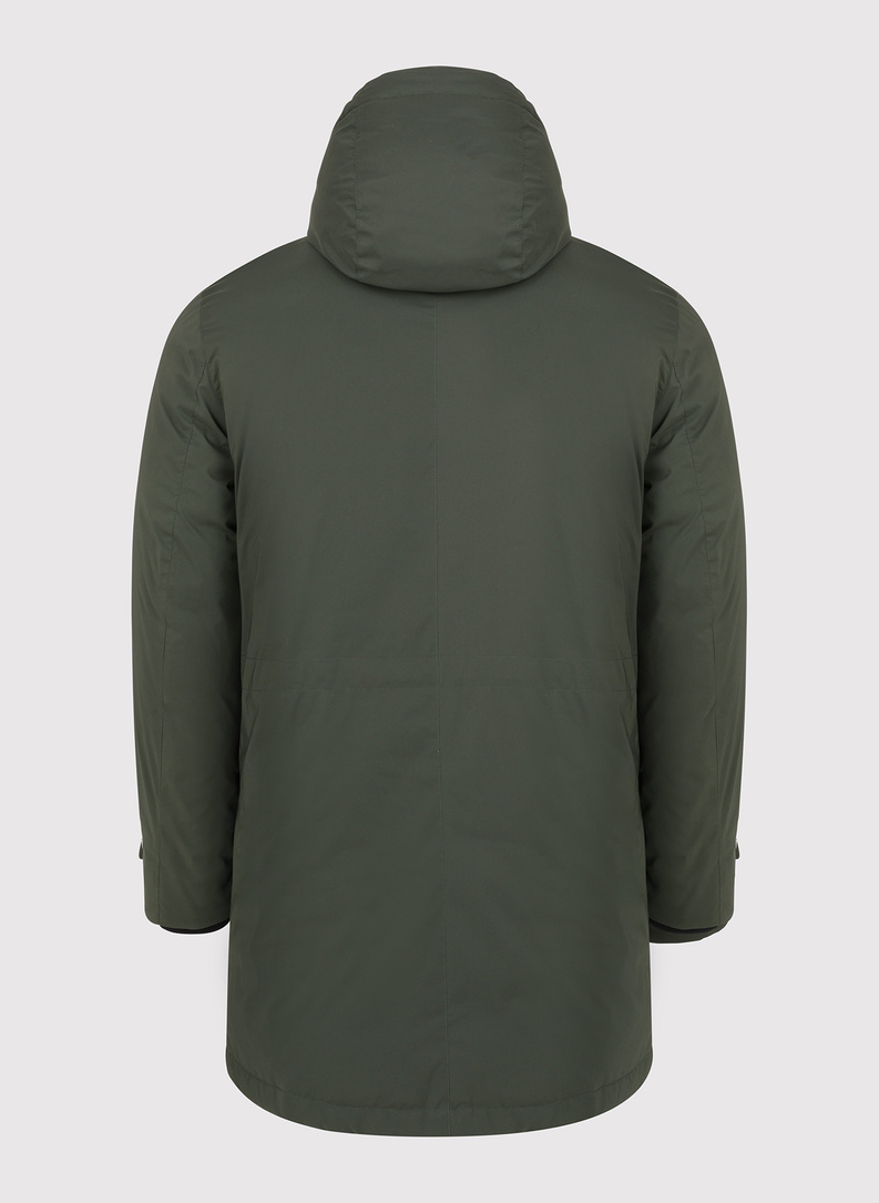 Žalia vyriška striukė, pripildyta natūralių pūkų