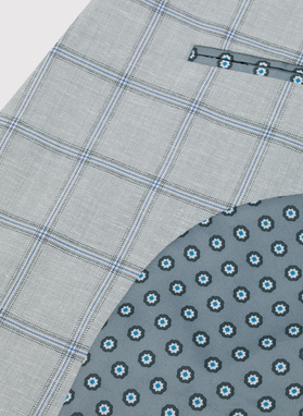 Pilkas vyriškas švarkas dideliais kvadratais