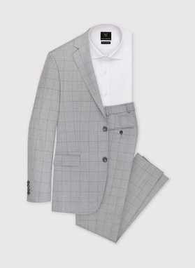 Pilkas vilnonis languotas kostiuminis švarkas