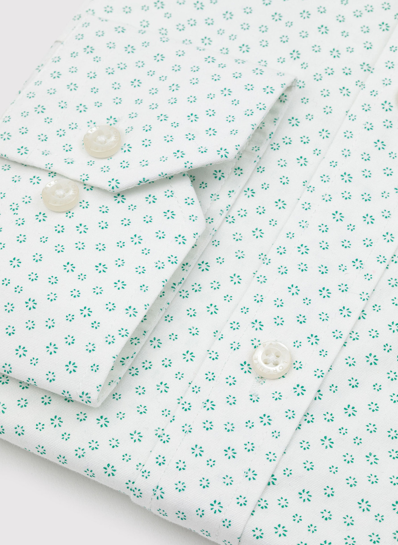 Balti vyriški marškiniai žaliu mikroraštu
