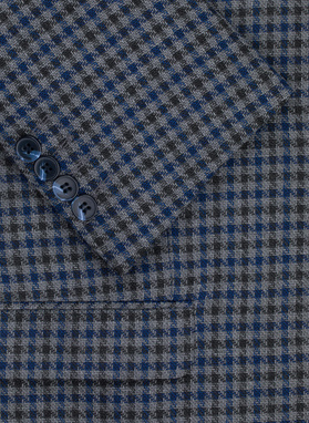 Tamsiai mėlynas švarkas smulkiais langeliais