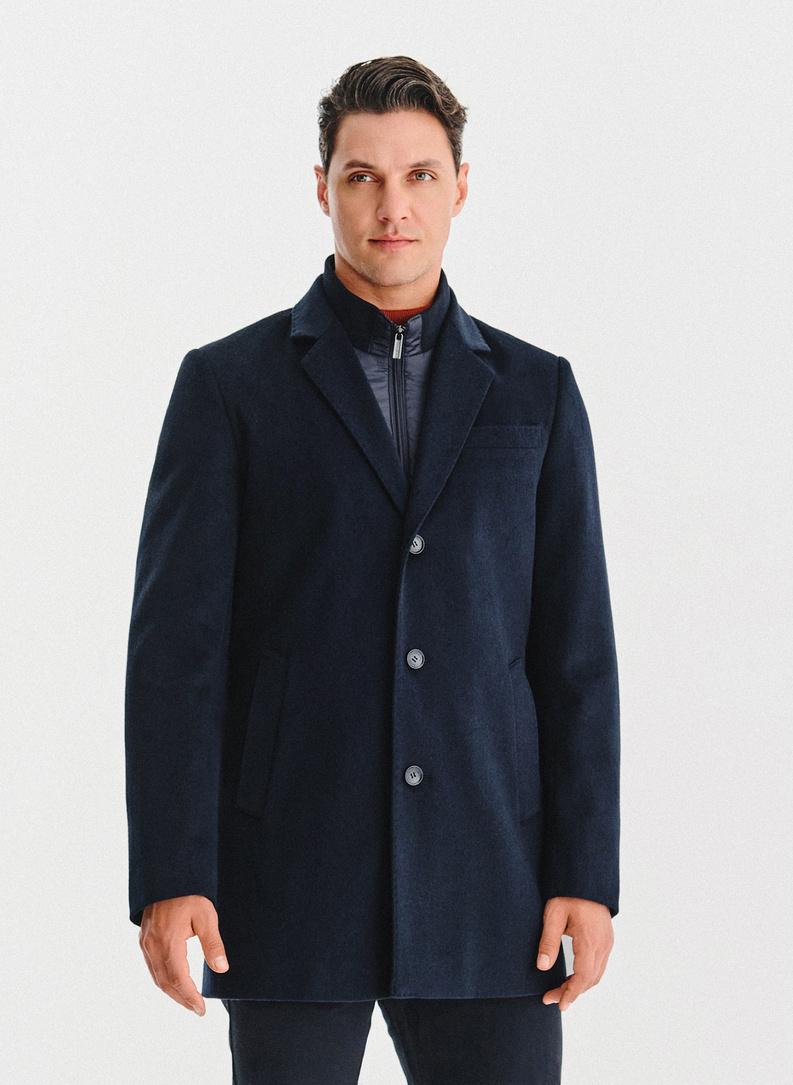 Tamsiai mėlynas vyriškas lietpaltis su vilna