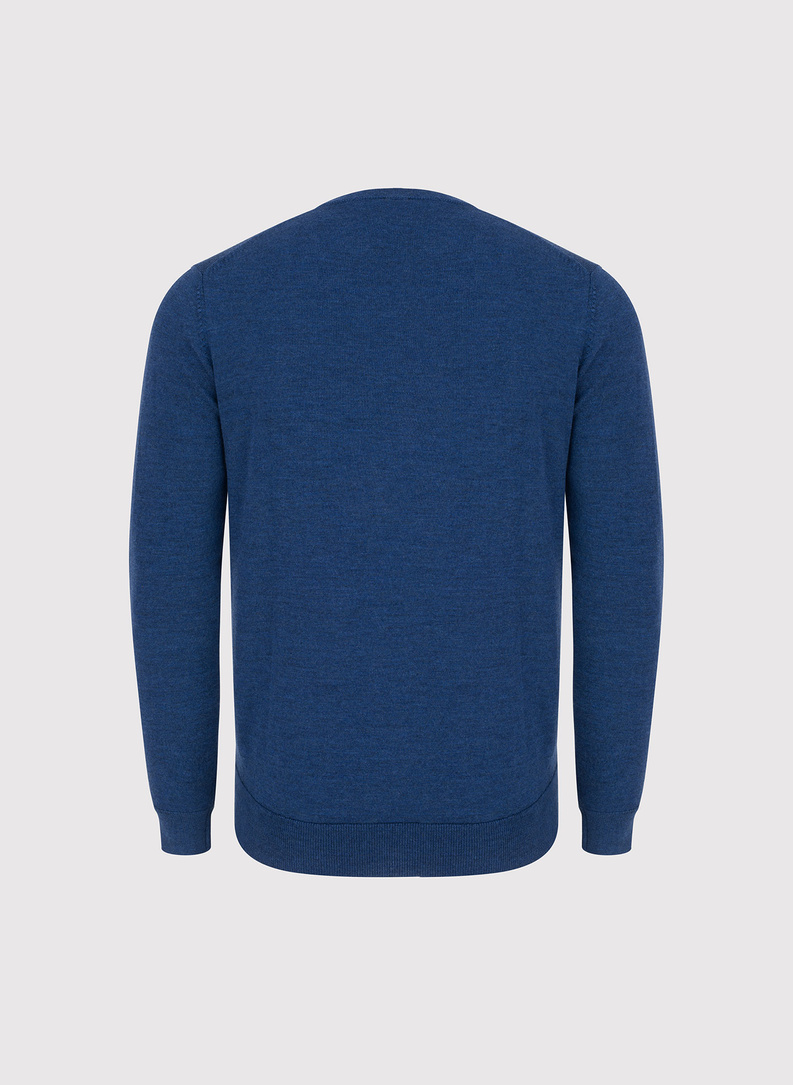 Tamsiai mėlynos spalvos vilnonis megztinis