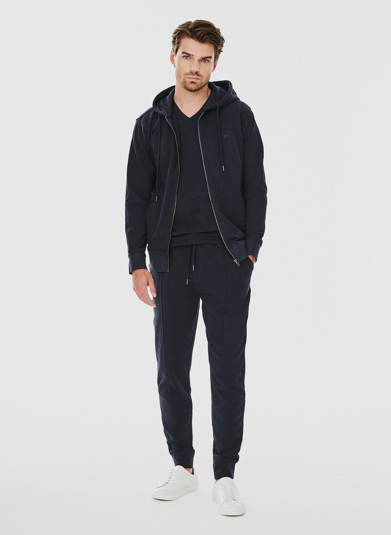 Tamsiai mėlynos spalvos sagstomas treninginis bluzonas