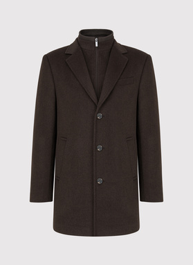 Rudas vyriškas lietpaltis su nusegama stačia apykakle