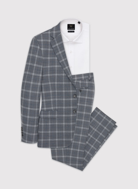 Pilkas languotas kostiuminis švarkas su vilna