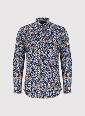 Tamsiai mėlyni gėlėti marškiniai