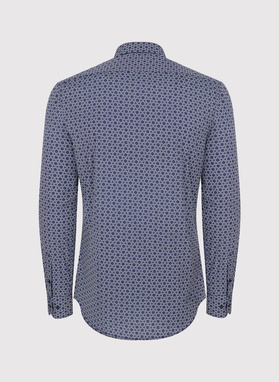 Tamsiai mėlyni vyriški marškiniai baltu raštu