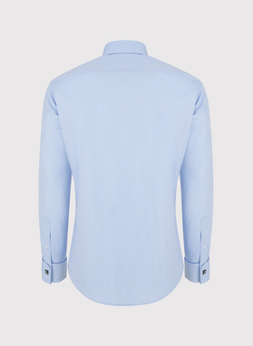 Mėlyni medvilniniai sąsagomis sagstomi vyriški marškiniai