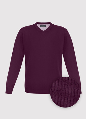 Violetinis medvilninis megztinis su V apykakle