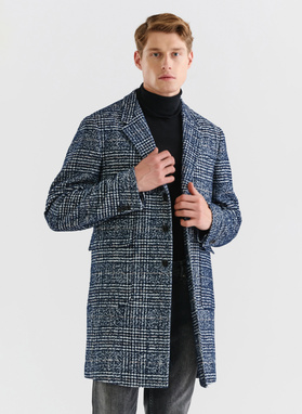 Tamsiai mėlynas languotas vyriškas lietpaltis