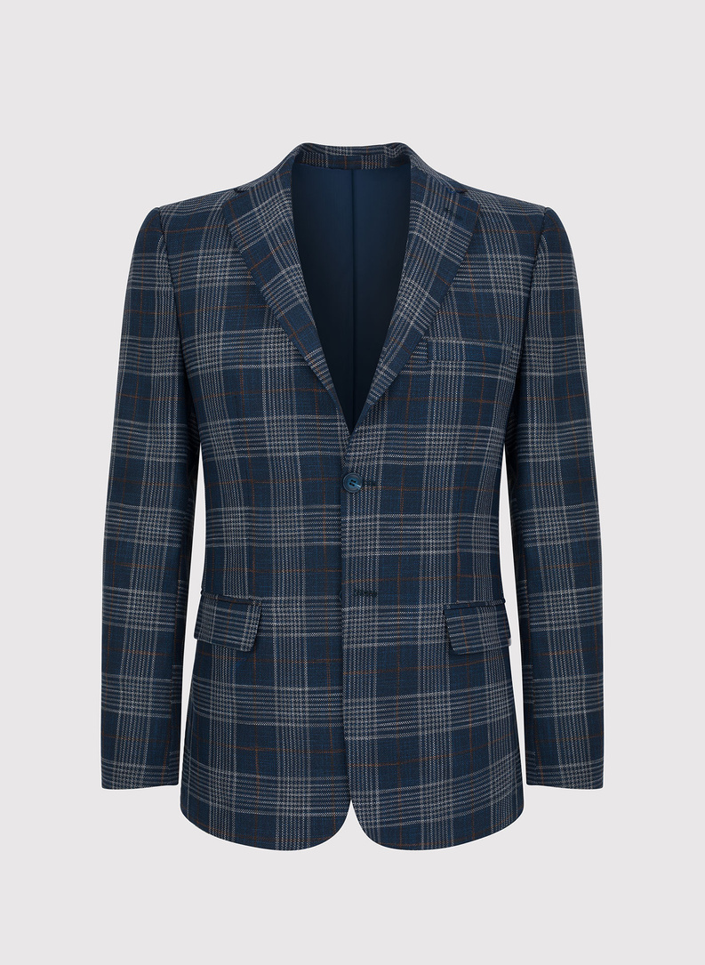 Tamsiai mėlynas languotas vyriškas laisvalaikio švarkas