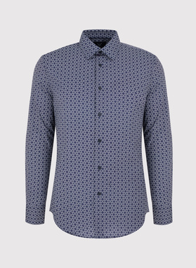 Tamsiai mėlyni vyriški marškiniai baltu raštu