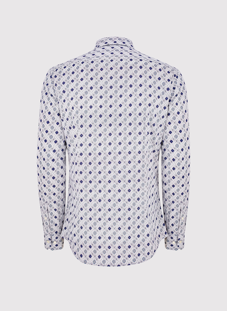 Baltos spalvos vyriški marškiniai tamsiai mėlynu raštu