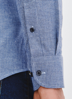 Tamsiai mėlyni marškiniai skalikų dantų raštu