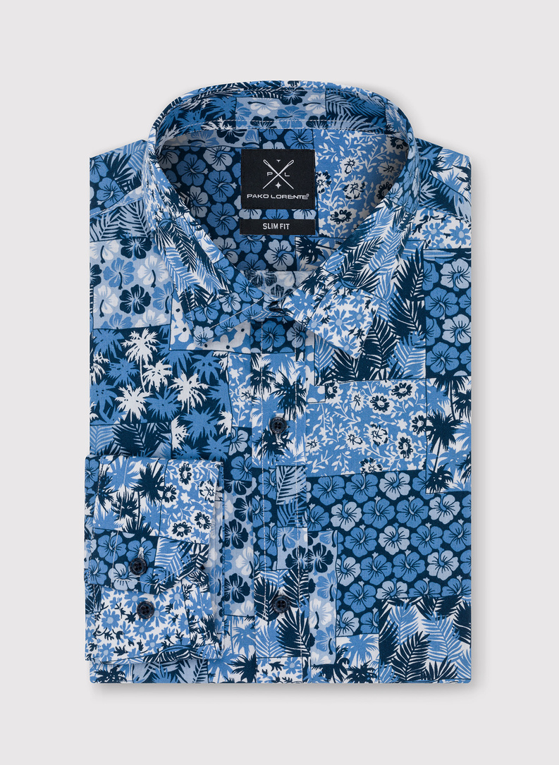 Mėlyni marškiniai Havajų raštais P23WN-1X-015-G-S