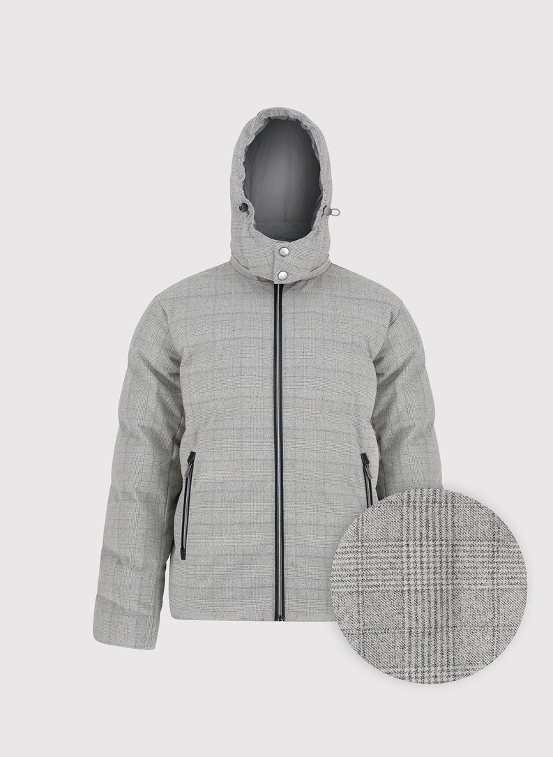 Pilka languota striukė su nusegamu gobtuvu