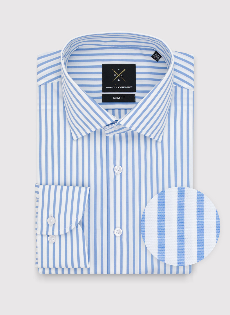 Medvilniniai vyriški marškiniai mėlynomis juostelėmis