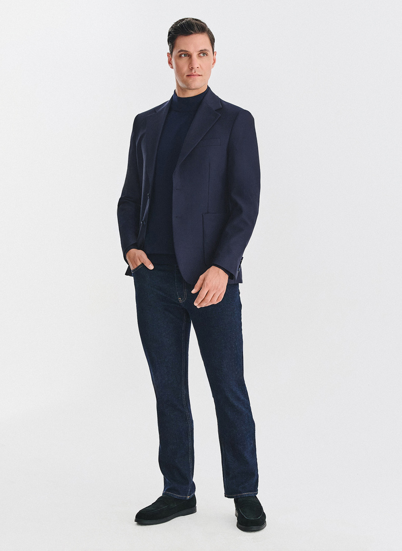 Tamsiai mėlynas vienaeilis švarkas