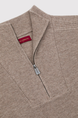 Smėlinis megztinis su prasegama stačia apykakle