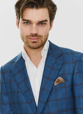 Tamsiai mėlynas languotas švarkas