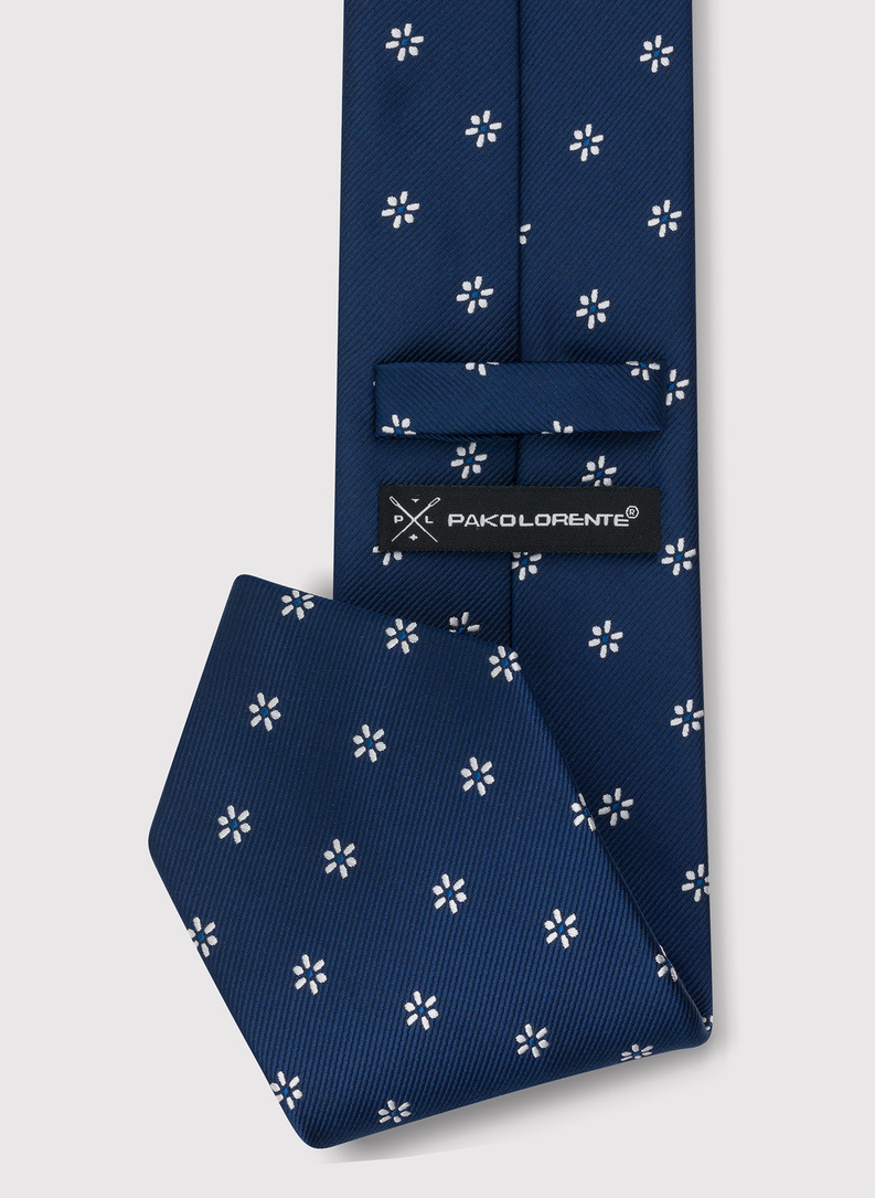 Tamsiai mėlynas vyriškas kaklaraištis gėlytėmis