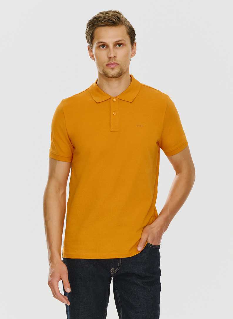 Oranžinės spalvos polo T marškinėliai be raštų