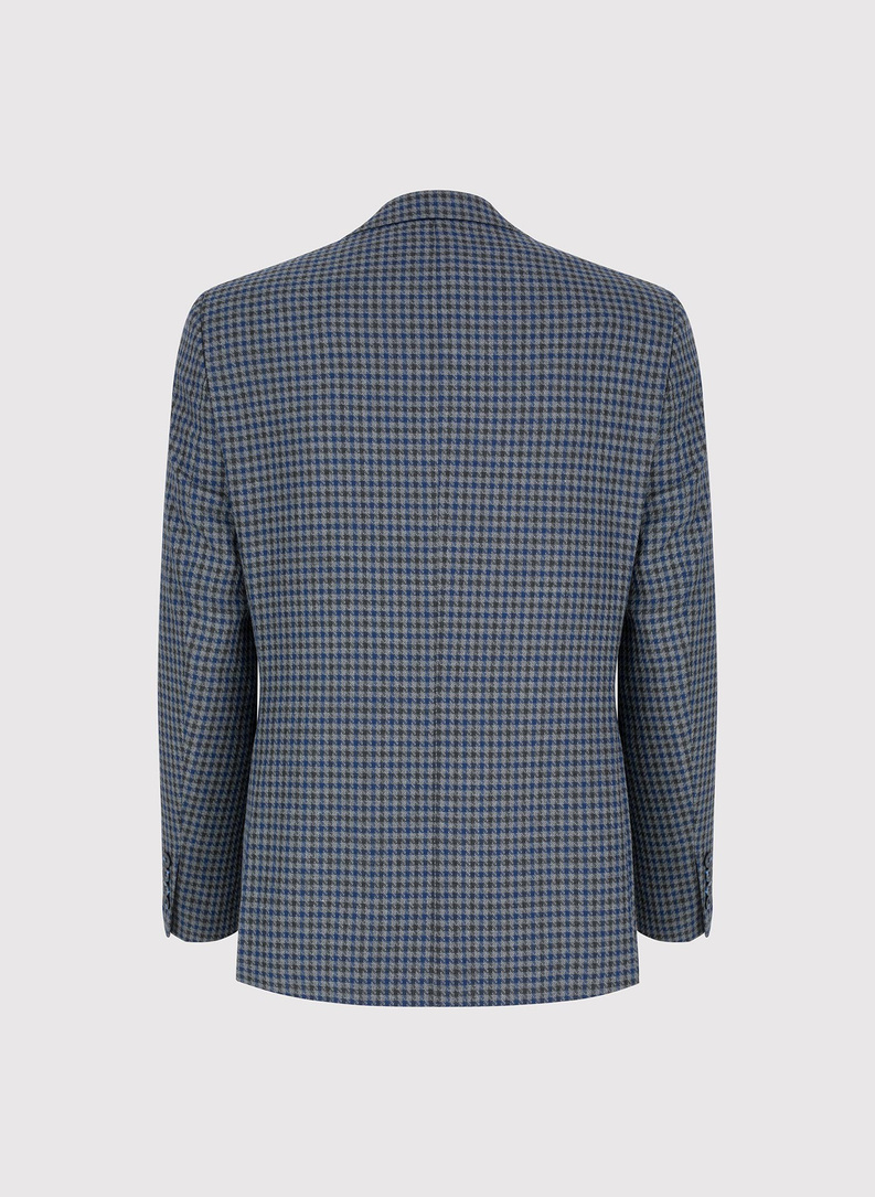 Tamsiai mėlynas švarkas smulkiais langeliais