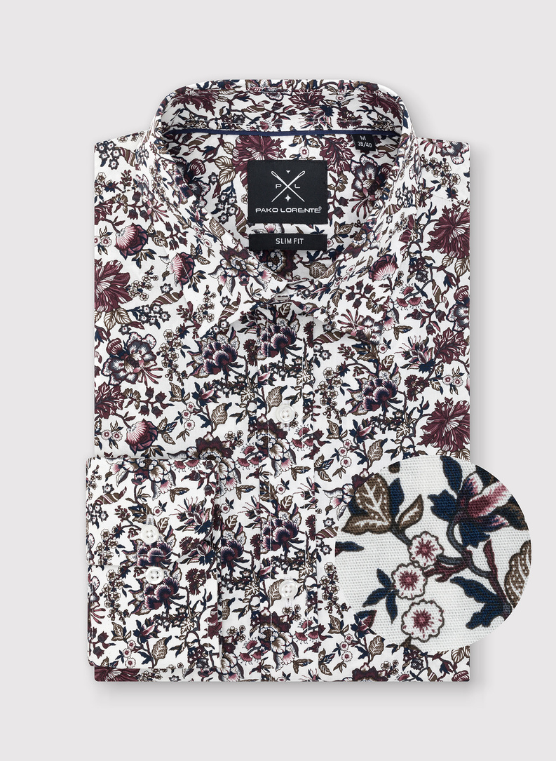 Balti vyriški marškiniai botaniniu raštu