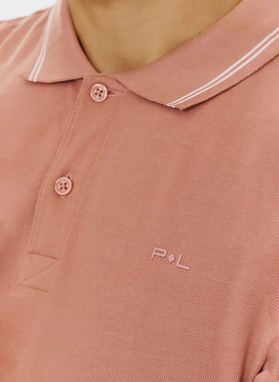 Rožinės spalvos polo T marškinėliai be raštų