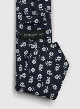 Tamsiai mėlynas kaklaraištis sidabrinėmis gėlėmis