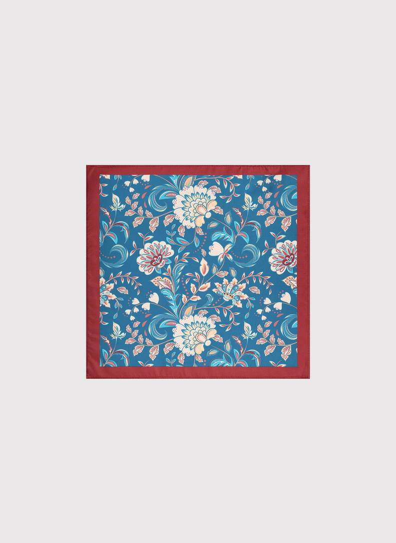 Mėlyna kišeninė nosinaitė gėlių raštu