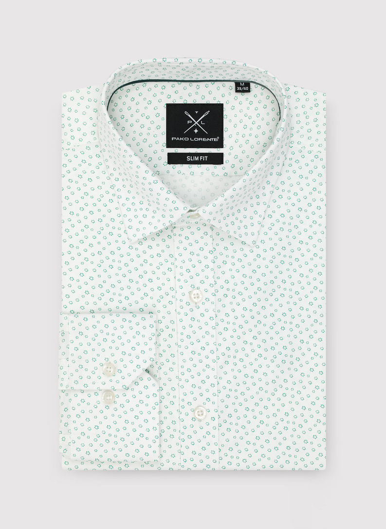 Balti vyriški marškiniai žaliu mikroraštu