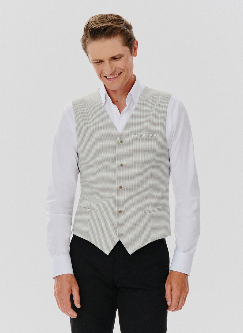 Vienaeilė vyriška liemenė smulkiais langais