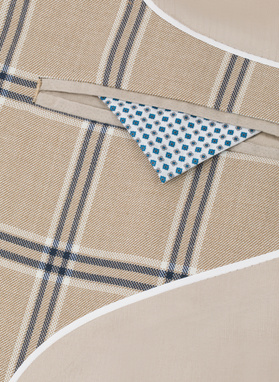 Vilnonis smėlio spalvos languotas kostiuminis švarkas