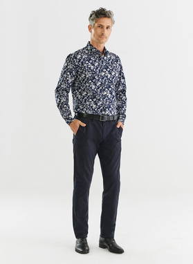 Tamsiai mėlyni gėlėti marškiniai