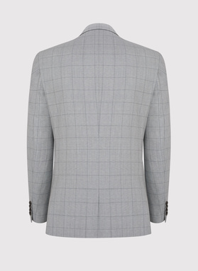 Pilkas vilnonis languotas kostiuminis švarkas