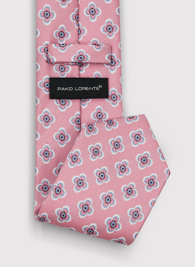 Rožinis vyriškas kaklaraištis gėlėmis