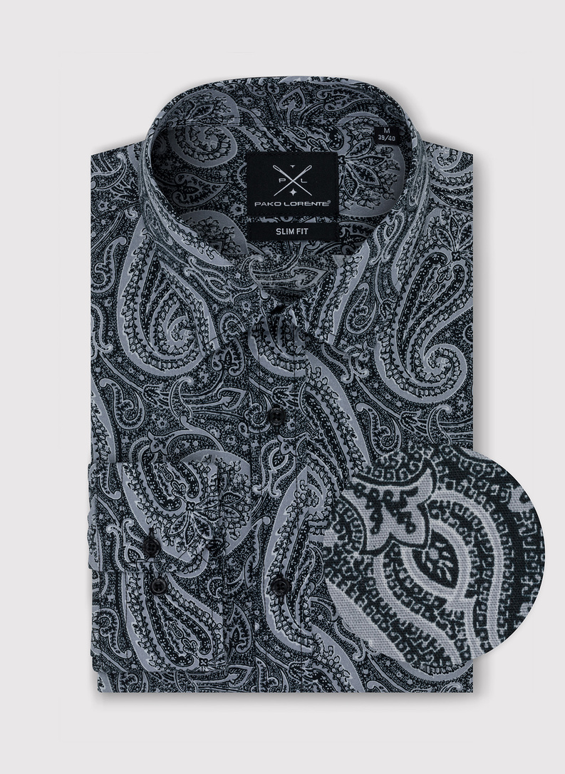 Juodi vyriški marškiniai peislio raštu