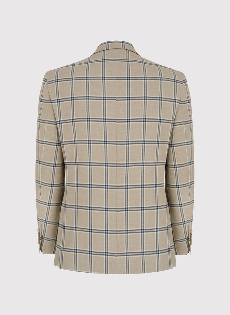 Vilnonis smėlio spalvos languotas kostiuminis švarkas