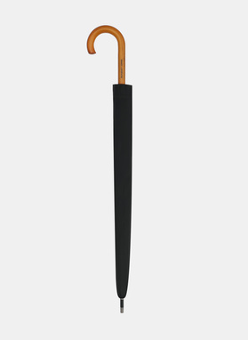 Didelis juodas skėtis su medine rankena