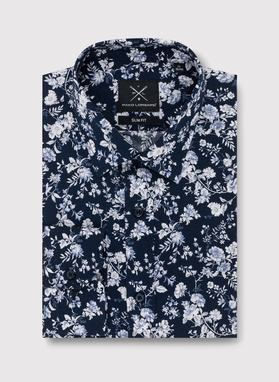 Tamsiai mėlyni gėlėti marškiniai