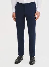 Tamsiai mėlynos kostiuminės kelnės su linu