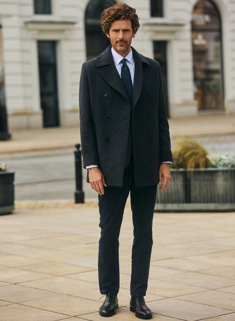 Pilkas dvieilis lietpaltis su vilna