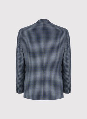 Tamsiai mėlynas švarkas smulkiais langeliais