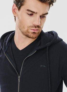 Tamsiai mėlynos spalvos sagstomas treninginis bluzonas