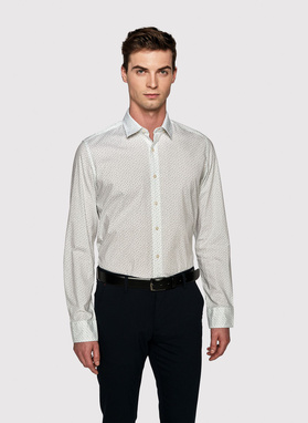 Balti vyriški marškiniai žaliu mikroraštu