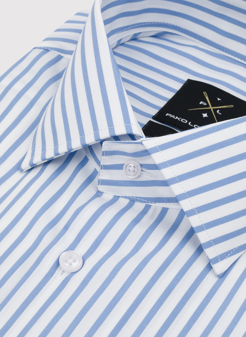 Medvilniniai vyriški marškiniai mėlynomis juostelėmis