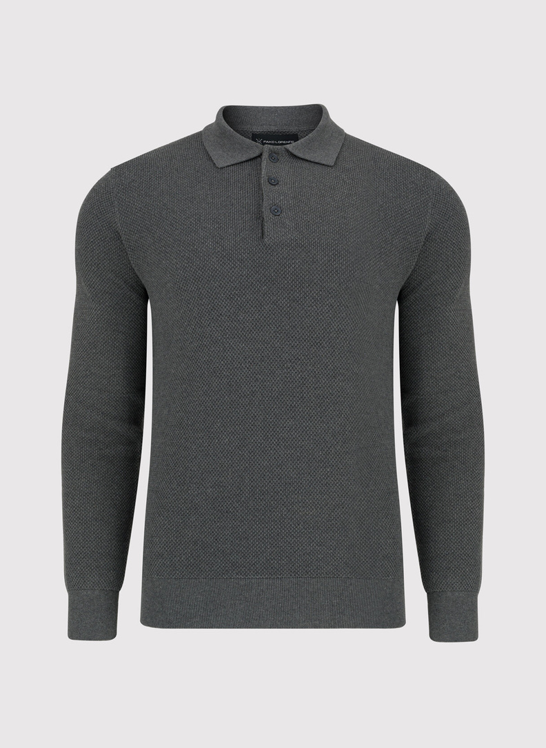 Pilkas vyriškas megztinis su apykakle